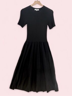 Thakoon Medium Black Ribbed Knit Drop Waist Midi Dress